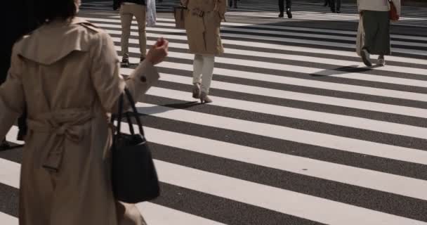 Повільний рух частин тіла людей у місті Токіо, які ходять пішки. — стокове відео