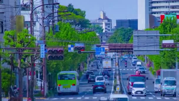 A timelapse of traffic jam at the downtown avenue daytime panning — Stock Video