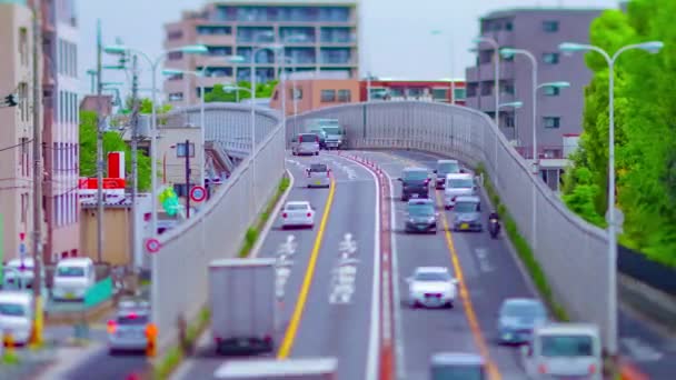 Včas miniaturní dopravní zácpa na avenue náklonu pánve — Stock video