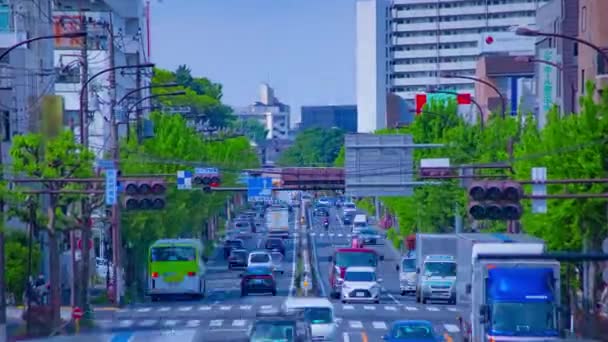 Uma cronologia do engarrafamento no centro da avenida zoom diurno — Vídeo de Stock