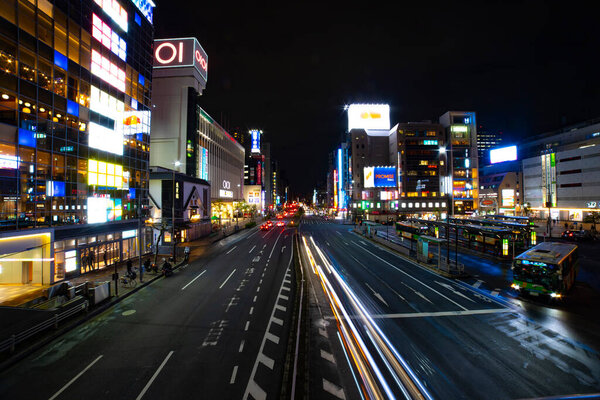 A night timelapse of the neon street in Kinshicho wide shot. Sumida district Kinshicho Tokyo Japan - 04.05.2021 : It is center of the city in Tokyo.