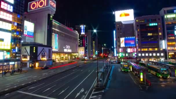 A night timelapse of the neon street in Kinshicho wide shot zoom — Stock Video