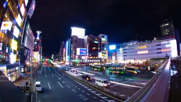Noční čas z neonové ulice v Kinšichu oko střílel zoom — Stock video