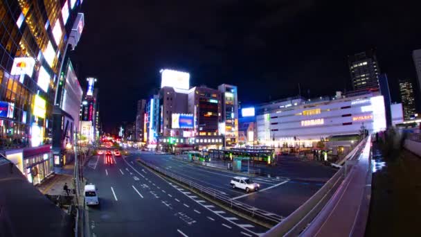 Un timelapse notturno della strada al neon a Kinshicho fish eye shot — Video Stock