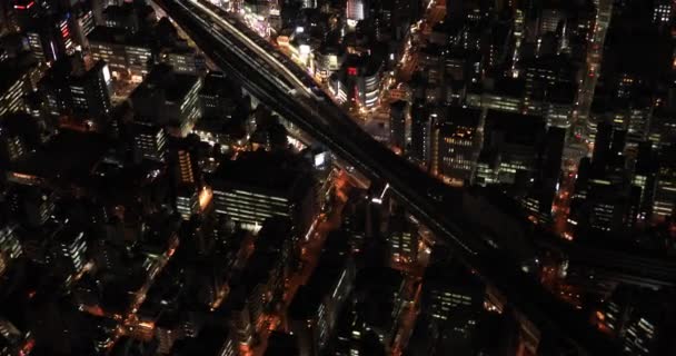 Aerial night illuminated city view in Tokyo — Stock Video