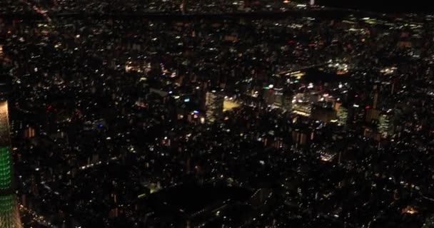 东京天空树附近的空中夜空照亮了城市景观 — 图库视频影像