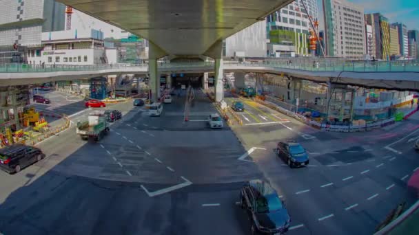 渋谷の都会での渋滞のタイムラプス魚眼写真撮影パンニング — ストック動画
