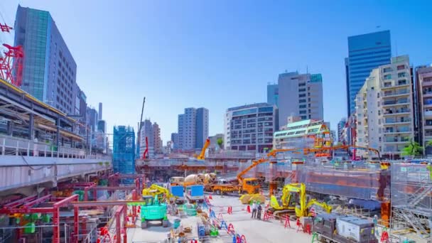 Timelapse des grues mobiles en construction à Shibuya zoom gros plan — Video