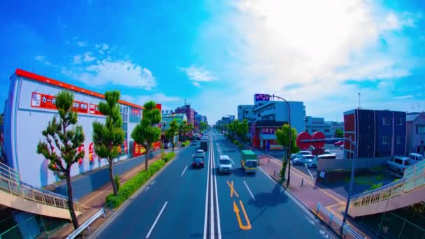 Un timelapse de atasco de tráfico en la avenida durante el día en el centro de peces-ojo tilt — Vídeo de stock