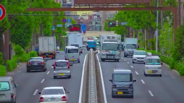 Un timelapse di ingorgo al viale di giorno nel centro di zoom colpo lungo — Video Stock