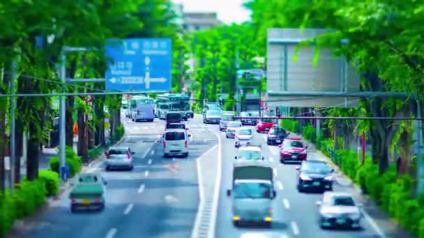 En timelapse av miniatyr trafikstockning på avenyn dagtid i centrum tiltshift zoom — Stockvideo