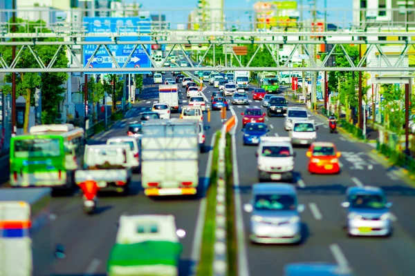 A miniature traffic jam at the downtown street in Tokyo tiltshift — Stock Photo, Image