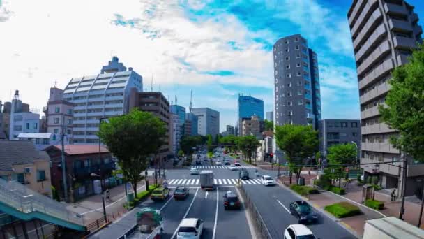 Sebuah kemacetan lalu lintas di jalan di pusat kota Tokyo ikan ditembak panning — Stok Video