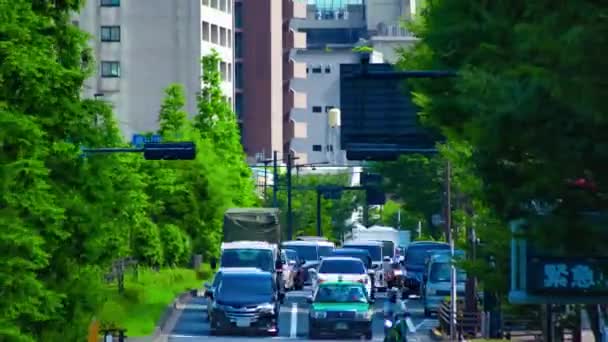 Uma cronologia do engarrafamento na avenida no centro da cidade de Tóquio zoom de tiro longo — Vídeo de Stock