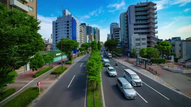 Een tijdspanne van files op de laan in de binnenstad in Tokio breed schot kantelen — Stockvideo