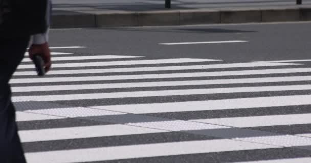 Un lent mouvement des parties du corps des personnes qui marchent sur la traversée de la ville d'affaires — Video