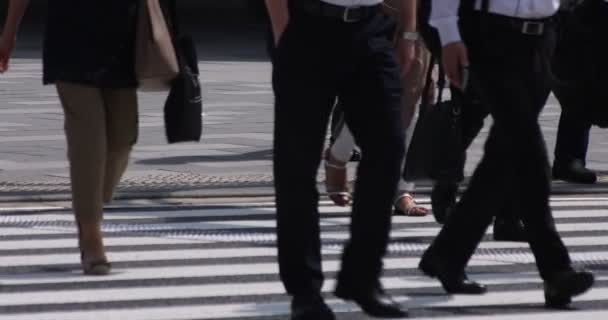 Un lent mouvement des parties du corps des personnes qui marchent sur la traversée de la ville d'affaires — Video