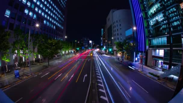 Una noche timelapse de atasco de tráfico en la calle de la ciudad en Aoyama ojo de pez tilt — Vídeo de stock