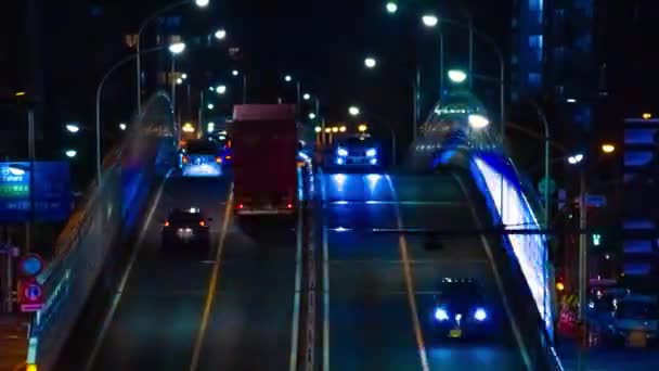 Noční doba dopravní zácpy na ulici v centru Tokia — Stock video