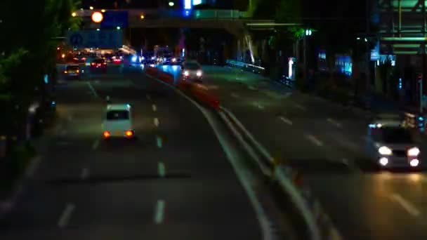 A night timelapse of miniature traffic jam at the downtown street tiltshift — Stock Video