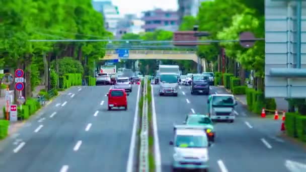 Ein Zeitraffer von Miniatur-Innenstadt Straße an der Allee tagsüber Kippschalter Schwenken — Stockvideo