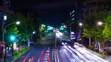 Tokyo 'da şehir merkezindeki caddenin gece çekimleri.