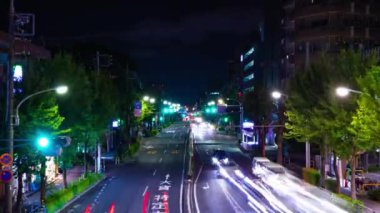 Tokyo 'da şehir merkezindeki bir caddenin gece görüntüsü.