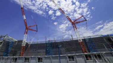 Tokyo 'da yapım aşamasındaki vincin zaman çizelgesi. Yüksek kalite 4K görüntü. Koto bölgesi Shinonome Tokyo 06.30. 2025 Tokyo 'nun merkezidir.. 