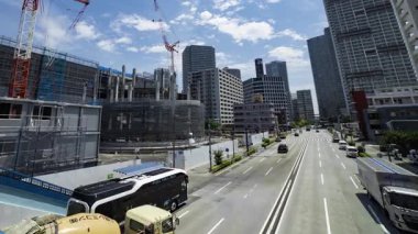 Tokyo 'da yapım aşamasındaki vincin zaman çizelgesi. Yüksek kalite 4K görüntü. Koto bölgesi Shinonome Tokyo 06.30. 2025 Tokyo 'nun merkezidir.. 