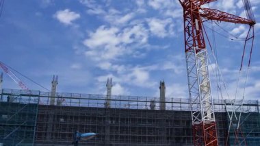 Tokyo 'da yapım aşamasındaki vincin zaman çizelgesi. Yüksek kalite 4K görüntü. Koto bölgesi Shinonome Tokyo 06.30. 2025 Tokyo 'nun merkezidir.. 