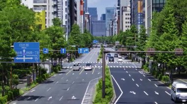 Yazın Tokyo 'daki şehir caddesinde trafik sıkışıklığı zamanı. Yüksek kalite 4K görüntü. Minato bölgesi Chibakoen Tokyo 08.14.2025 Tokyo 'nun merkezidir.. 