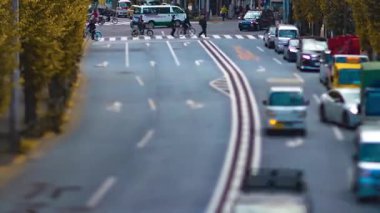 Tokyo 'daki sarı gingko caddesinde trafik sıkışıklığı zamanı. Yüksek kalite 4K görüntü. Bunkyo bölgesi Tokyo 11.27.2025 Tokyo şehir merkezi..