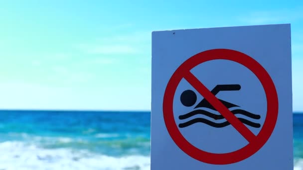 Sea coast is closed , finish on bathing season sign outdoors — Stock Video