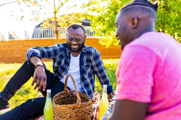 African american brothers spending summer holiday in sunny park — Stock Photo, Image