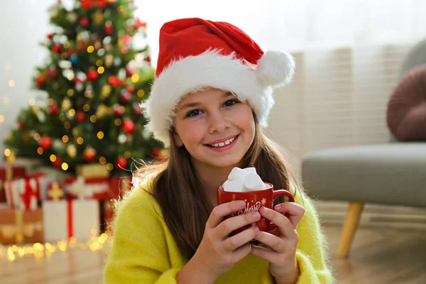 스웨터를 마시멜로를 카카오 크리스마스 선물들이 축제의 라이트가 있습니다 — 스톡 사진