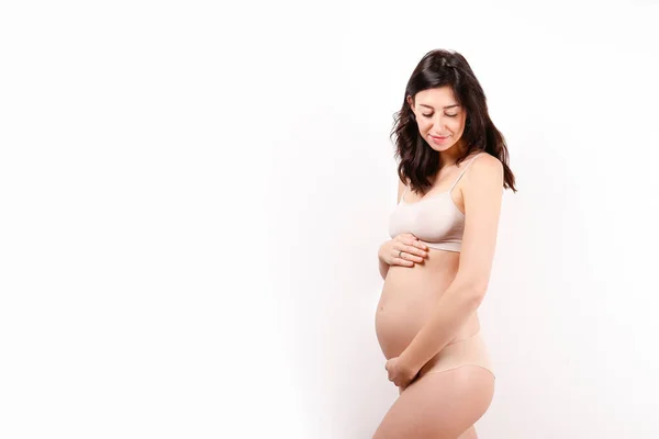 Donna Incinta Che Indossa Reggiseno Maternità Senza Cuciture Sostegno Slip — Foto Stock