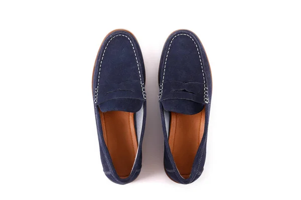 Cropped Shot Pair Dark Blue Penny Loafers Men Shoes Isolated — Stock Photo, Image