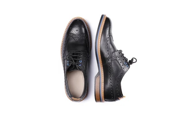 Par Sapatos Oxford Couro Preto Isolado Fundo Branco Versátil Negócio — Fotografia de Stock