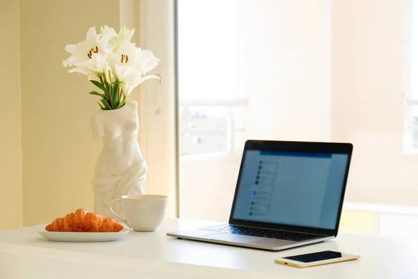 Het Concept Van Thuiskantoor Aangewezen Werk Vanuit Huis Buurt Van — Stockfoto