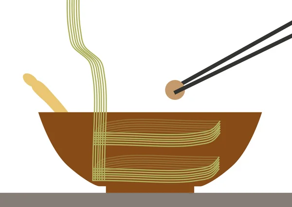 Çin yumurta noodle ve porkball karşı bir clea yemek çubukları ile — Stok Vektör