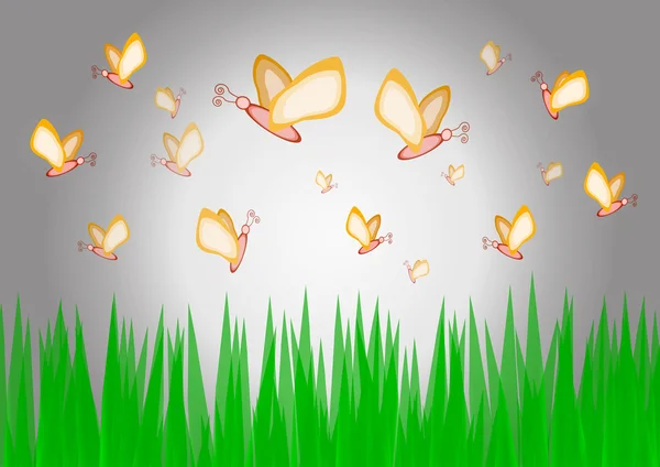 Butterfly with green grass  background vector illustration — Stock Vector