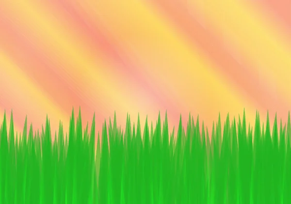 Renkli gökyüzü arka plan vektör çizim ile yeşil çimen — Stok Vektör