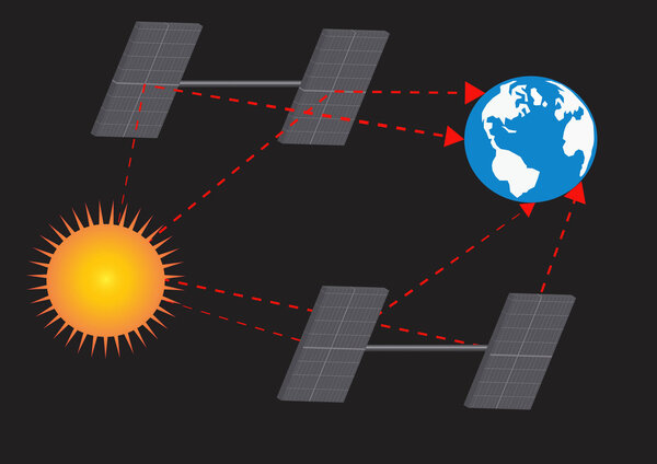 Earth and sun with solar panels.Vector illustration