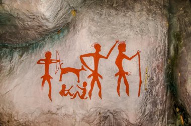 KALASIN ,THAILAND - Oct 23 : Model Archeological pre-historic human clift paint over 4000 years ago on October 23,2014 in Kalasin,Thailand clipart