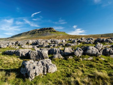 Yorkshire Dales Ulusal Parkı 'ndaki Pen-y-ghent dağına giden bir yol. 2,277 feet yükseklikte, bu 'Yorkshire' ın Üç Tepesi 'nden biri..