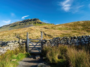 Yorkshire Dales Ulusal Parkı 'ndaki Pen-y-ghent dağına giden bir yol. 2,277 feet yükseklikte, bu 'Yorkshire' ın Üç Tepesi 'nden biri..
