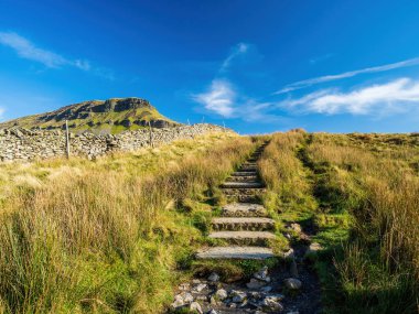 Yorkshire Dales Ulusal Parkı 'ndaki Pen-y-ghent dağına giden bir yol. 2,277 feet yükseklikte, bu 'Yorkshire' ın Üç Tepesi 'nden biri..