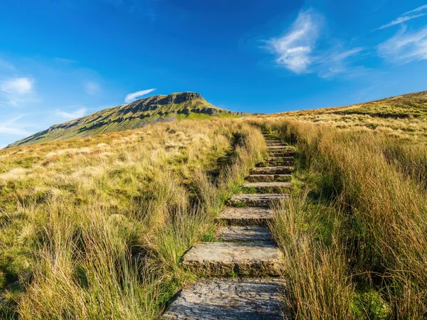 Yorkshire Dales Ulusal Parkı 'ndaki Pen-y-ghent dağına giden bir yol. 2,277 feet yükseklikte, bu 'Yorkshire' ın Üç Tepesi 'nden biri..