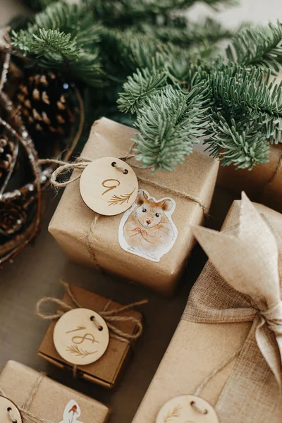 Adventskalender Für Kinder Geschenkkartons Mit Zahlen Und Tiermotiven Für Kinder — Stockfoto