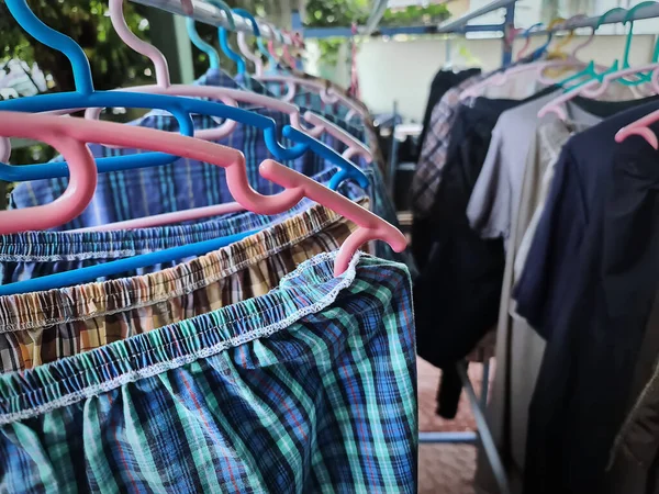 Close Row Clothes Hanging Laundry — Stock Photo, Image